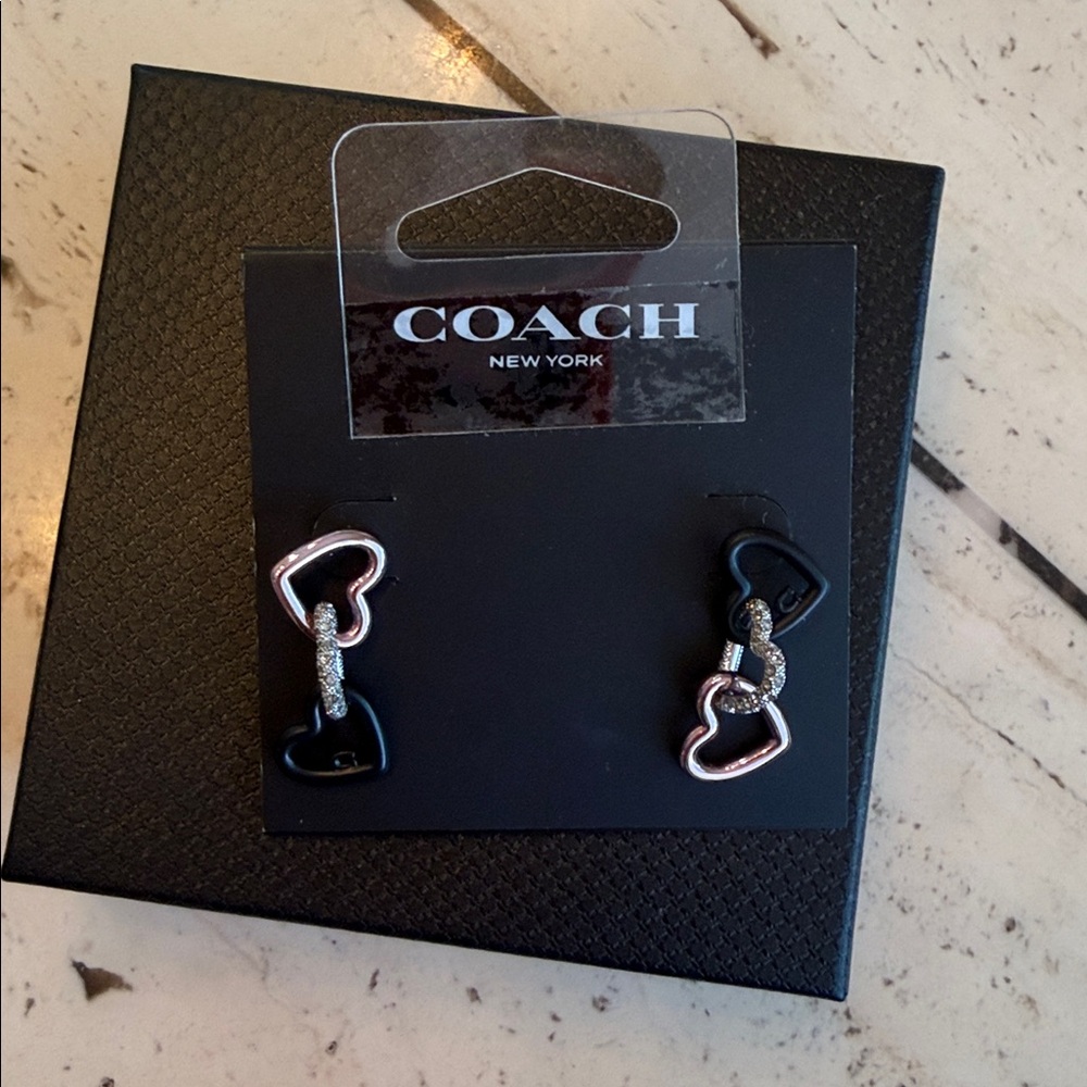 New Coach interlocking silver and Black Heart Earrings